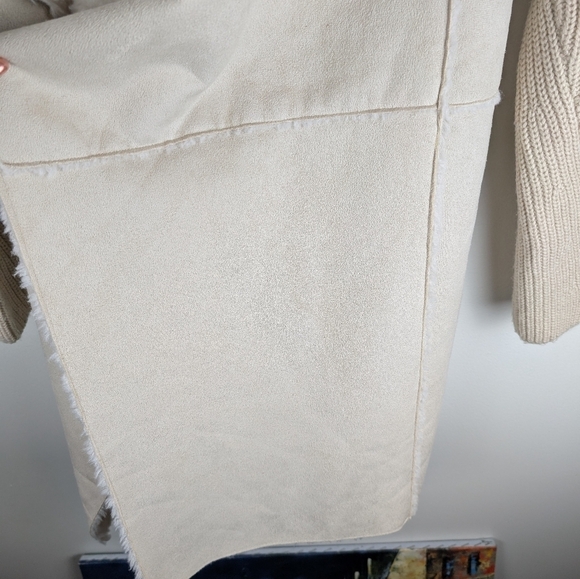 John & Jenn faux fur shearling wrap chunky knit cardigan jacket NEW XS cream - Picture 3 of 10